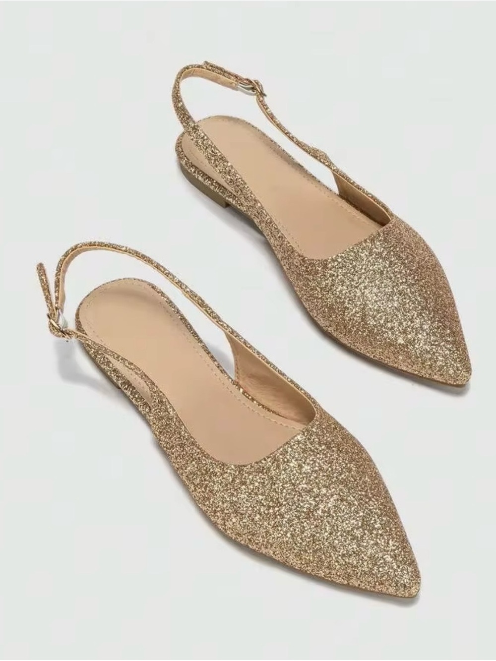 Gold Glitter Pointed Slingback Flats